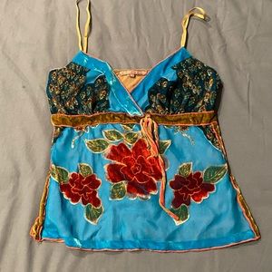 ❗️SOLD❗️Vintage Halebob Blue and beaded velvet tank top
